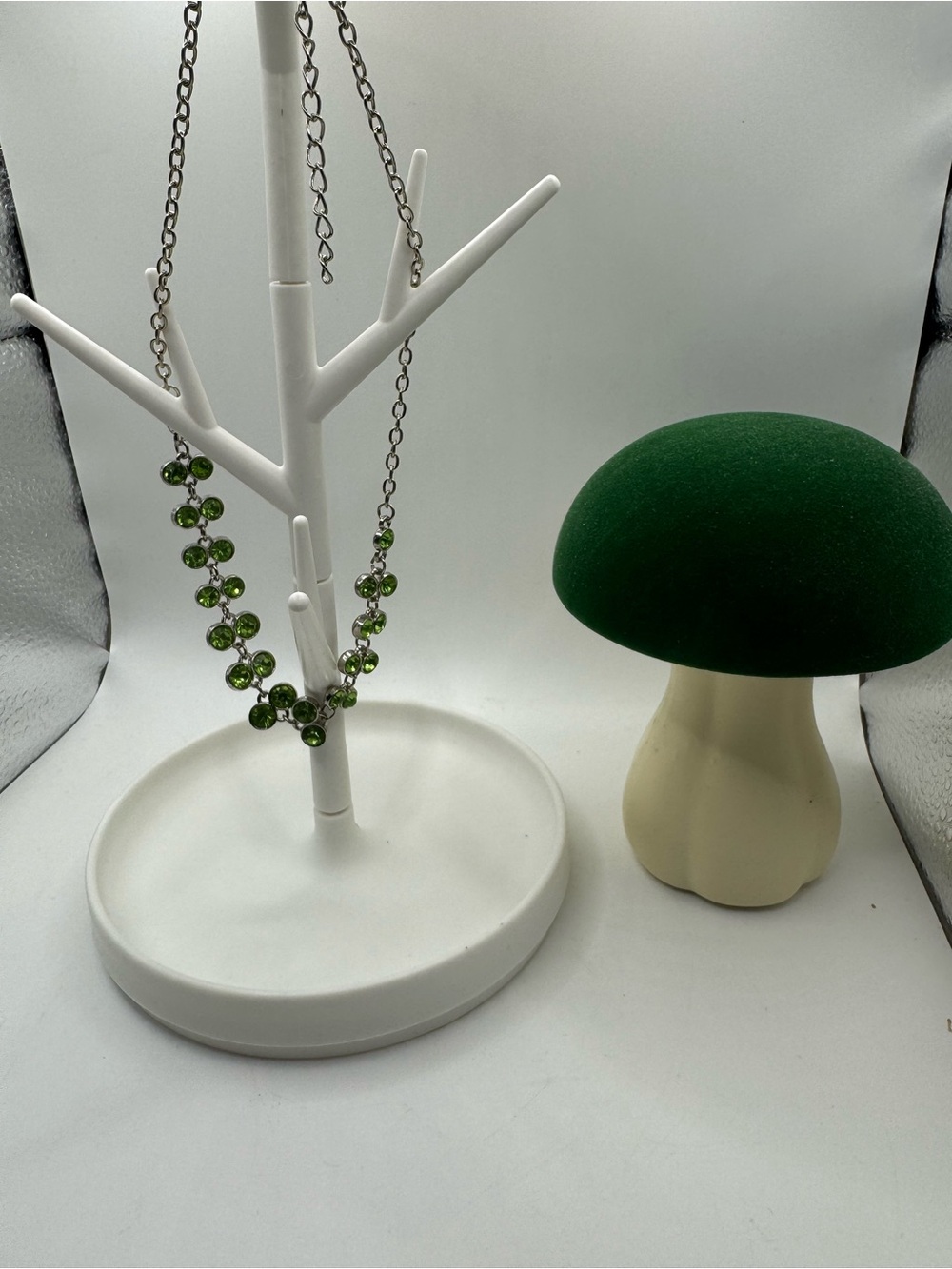 Stainless Steel & Green Crystal Statement Necklace NEW‎